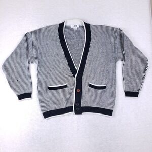 Vintage Jed Cardigan Sweater Striped Navy White Knit Button Front Taiwan M